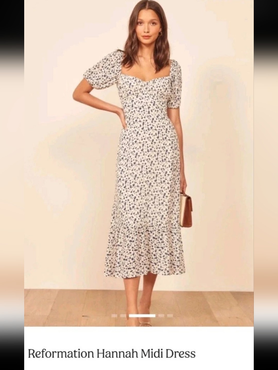 Reformation Hannah Floral Print Midi Dress Blue And Off White Size 4
